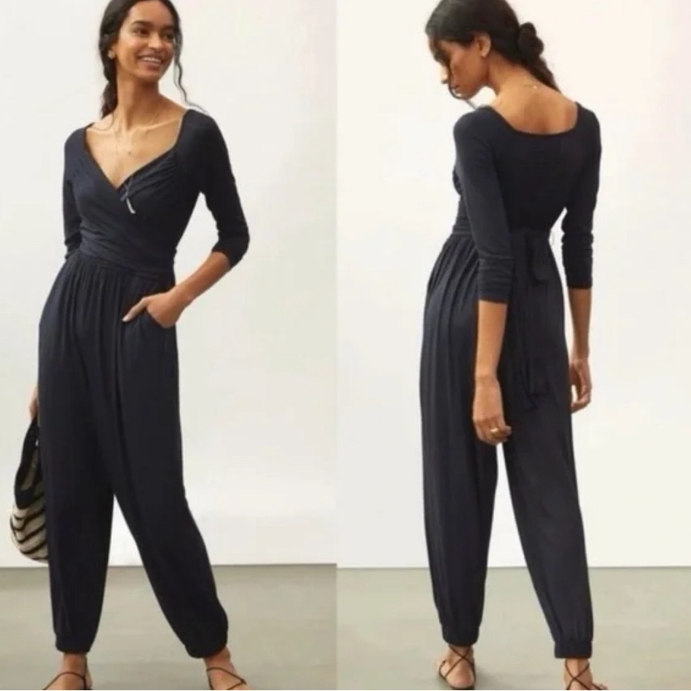 Anthropologie Black Draped Long-Sleeve Jumpsuit - Picture 5 of 5